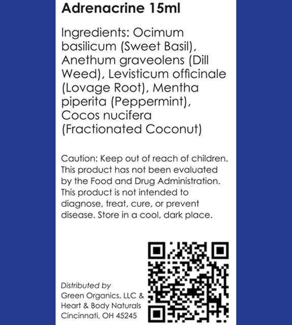 Adrenacrine Essential Oil Blend Back Label