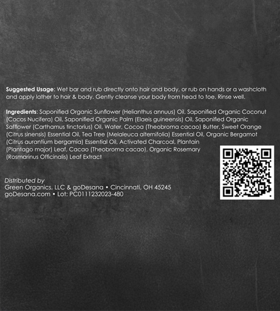 Charcoal & Cacao Soap Back Label