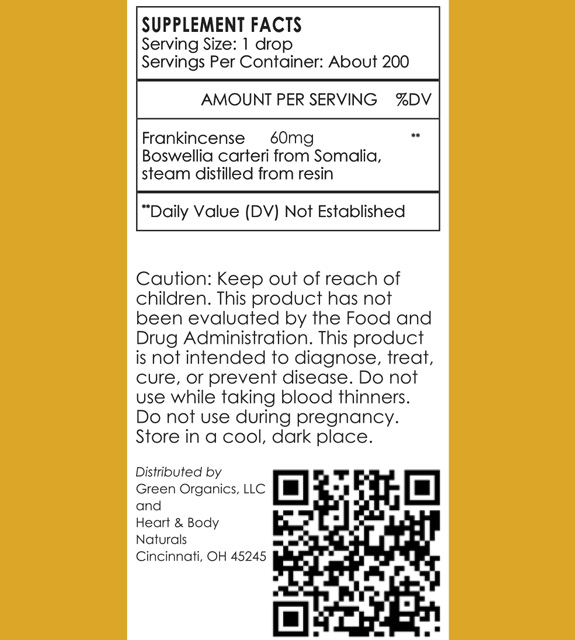 Frankincense Essential Oil Back Label
