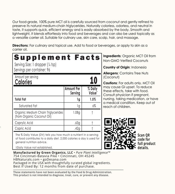 MCT Coconut Oil Back Label