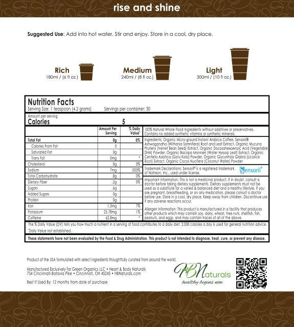 Nova Nootropic Coffee Back Label